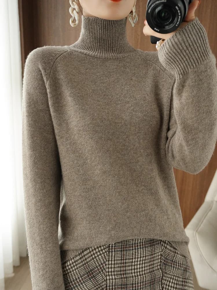 Autumn Winter Premium Merino Wool Turtleneck Sweater Women Solid Knit Pullover Soft Warm Long Sleeve Jumper Casual Daily Top