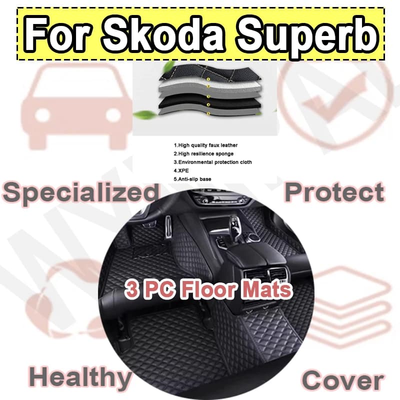 Luxury Car Mats For Skoda Superb B8 3V 2016 2017 2018~2022 Carpets Rugs Leather Floor Mat Interior Parts Waterproof Pad Car Mats