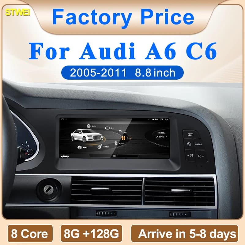 STWEI New Black Car Multimedia Wireless Android AUTO CarPlay 8.8inch Screen For AUDI A6 C6 2005-2011 Years Car Video Players GPS