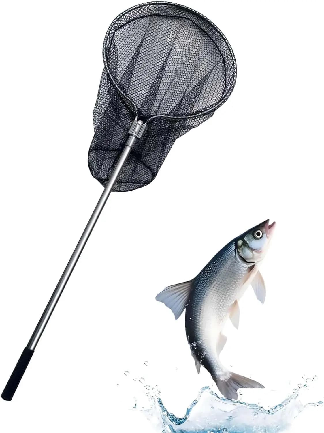Guadino da Pesca Resistente con Asta Telescopica in Alluminio Estensibile (70-102 pollici) e Rete Profonda da 37 pollici per la Pesca in Acqua Salata