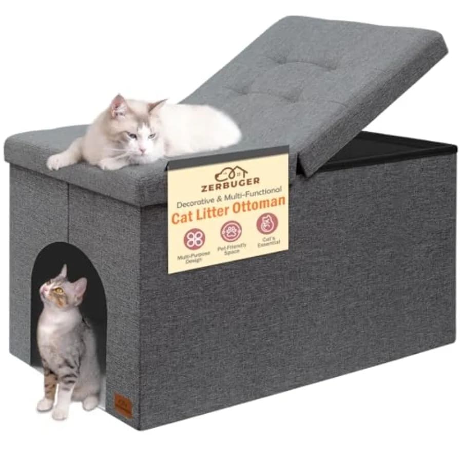 Mobiletto per Lettiera per Gatti con Controllo degli Odori, Armadietto Nascosto, Pouf Lettiera con Coperchio Ribaltabile, Panca Lettiera per Gatti