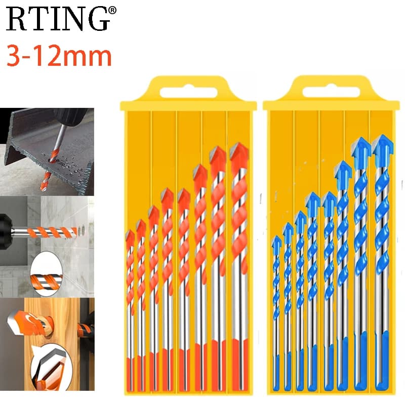 8PCS Punte da trapano per muratura Set per piastrelle Mattoni Cemento Vetro Plastica Cinder Block Legno 3-12mm Punte da trapano Set Strumenti di perforazione