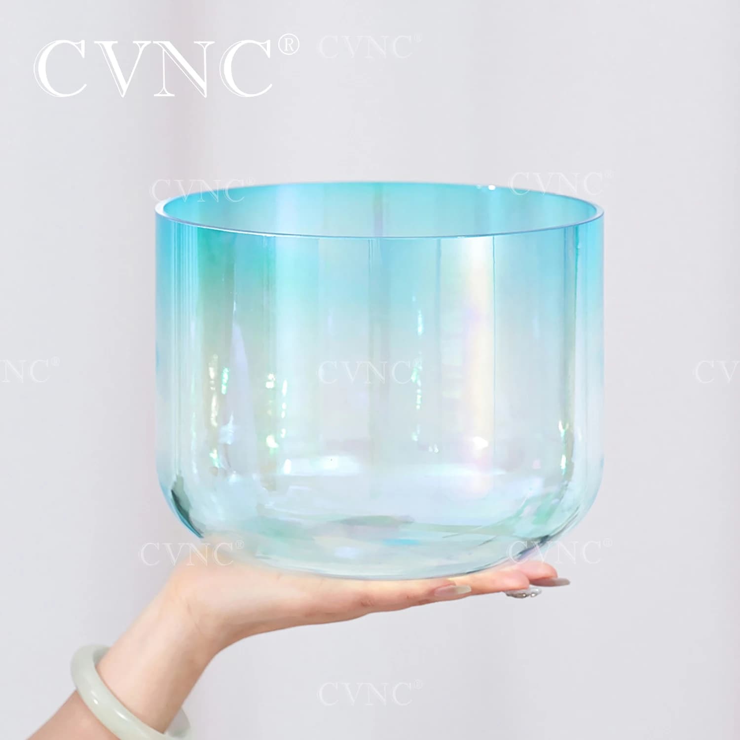 CVNC 7 Inch Ice blue Cosmic Clear Alchemy Colored Quartz Crystal Singing Bowl 440/432HZ for Sound Healing with Mallet