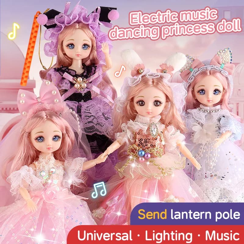 Bambola principessa moda motorizzata da 9 pollici con luci e musica a LED, giocattoli principessa per ragazze e bambini, regali di compleanno squisiti