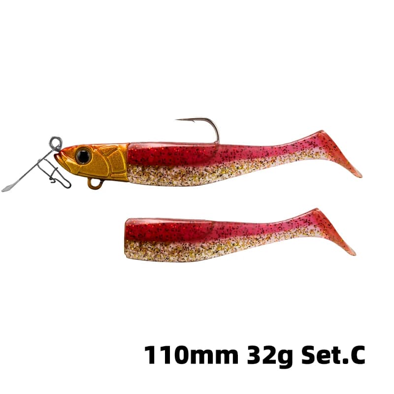 TSURINOYA Set di 5 esche morbide a coda a T FLUTTER 110mm 32g per lancio lungo, per la pesca in acqua salata di spigola e merluzzo