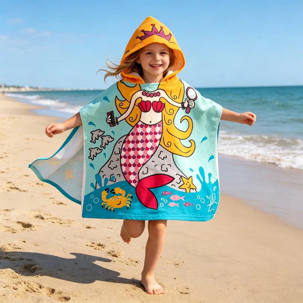 Asciugamano da Spiaggia con Cappuccio per Bambini, Mantella da Bagno per Neonati, Accappatoio per Bambini, Poncho Assorbente e ad Asciugatura Rapida, Accessori Estivi per il Bagno