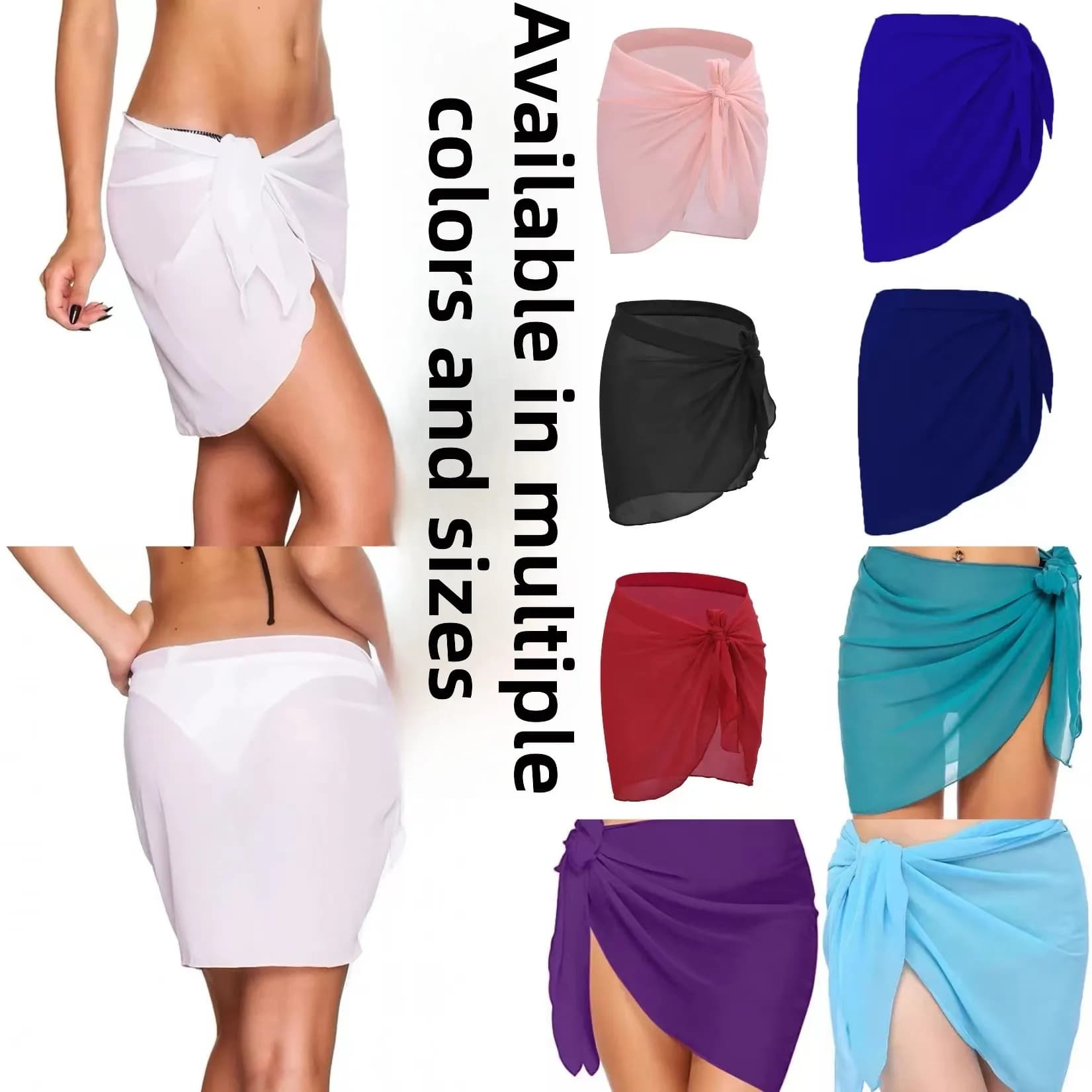 Gonna Copricostume Bikini UPF50 Colore Ambra Puro, Sciarpa da Spiaggia e Termali, Sexy Protezione Solare, Gonna Multicolore