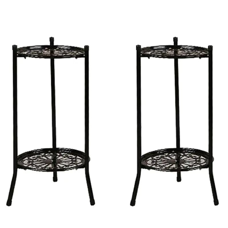 2X Two-Layer Elegant Metal Plant Stand Shelf Potted Plant Holder Modern Tall Plant Pot Stands For Indoor Outdoor Decor B-AT36