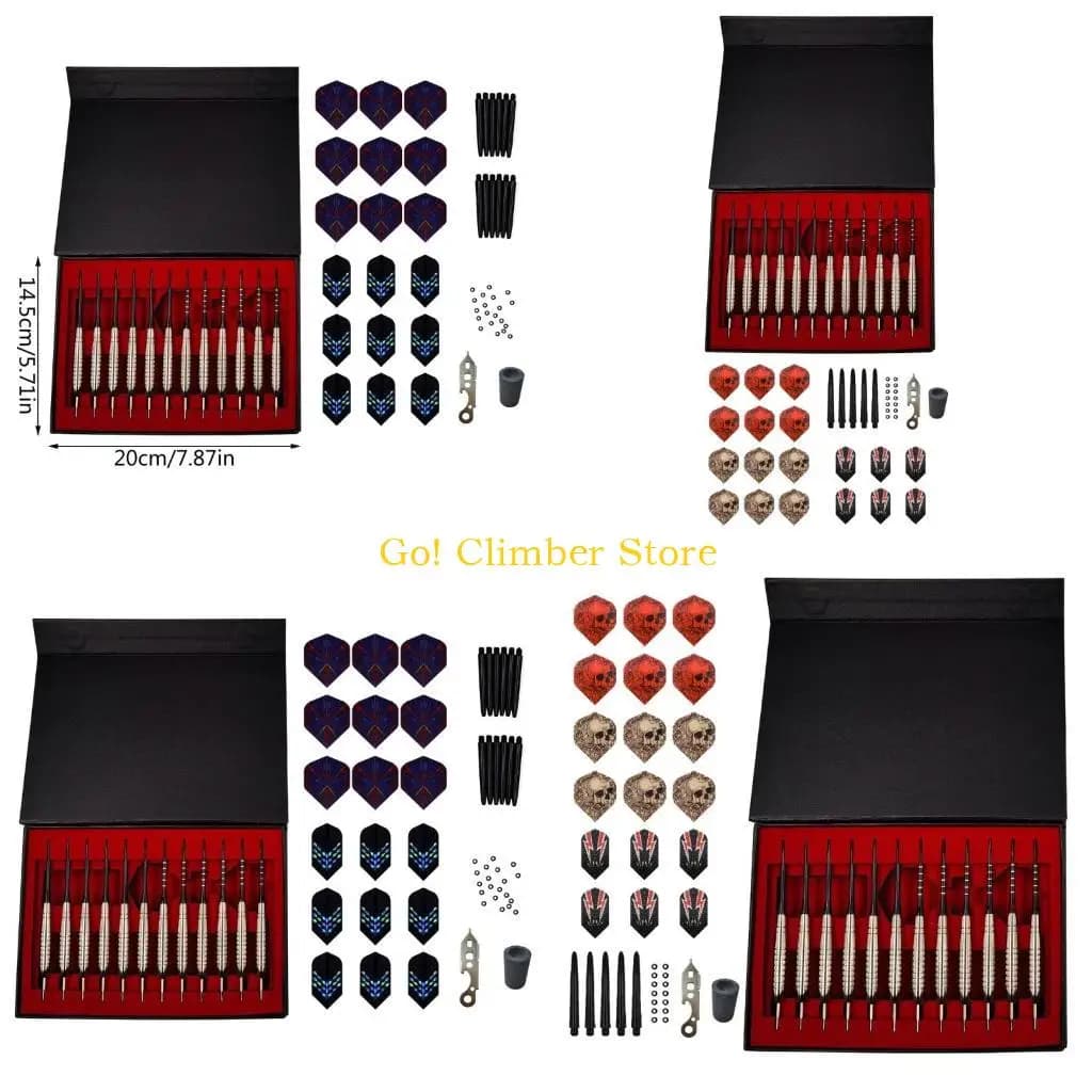 Q84C 12pcs Punta acciaio professionale Darts Imposta freccette in metallo con alberi alluminio, voli, accessori per le non