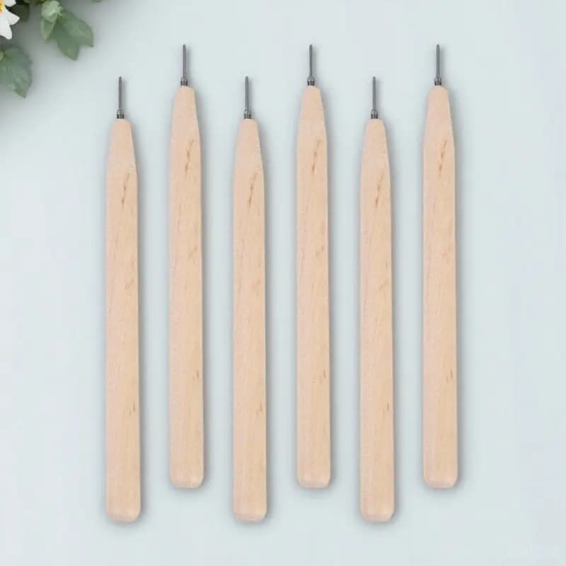 Set of 6 Pens for Quilling with Wooden Frames and Stainless Steel Tips for Paper Crafts