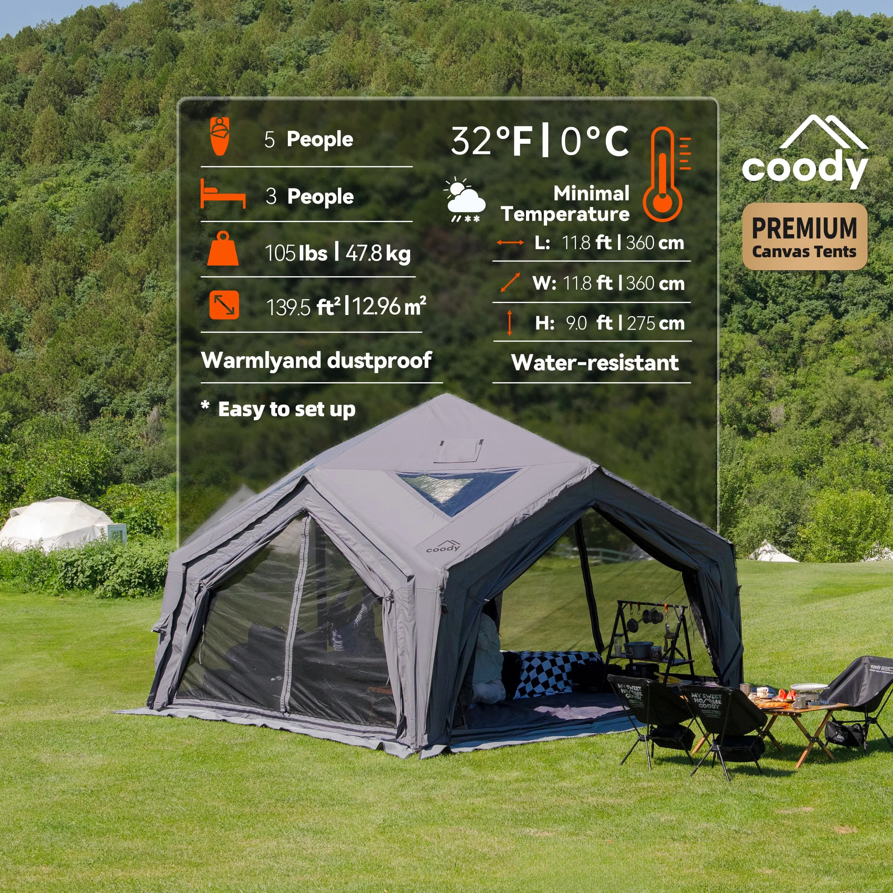 Coody Hub Station Air Tent-Gray Camping Air Tent UV Protected Inflatable Tent with High Quality Materials