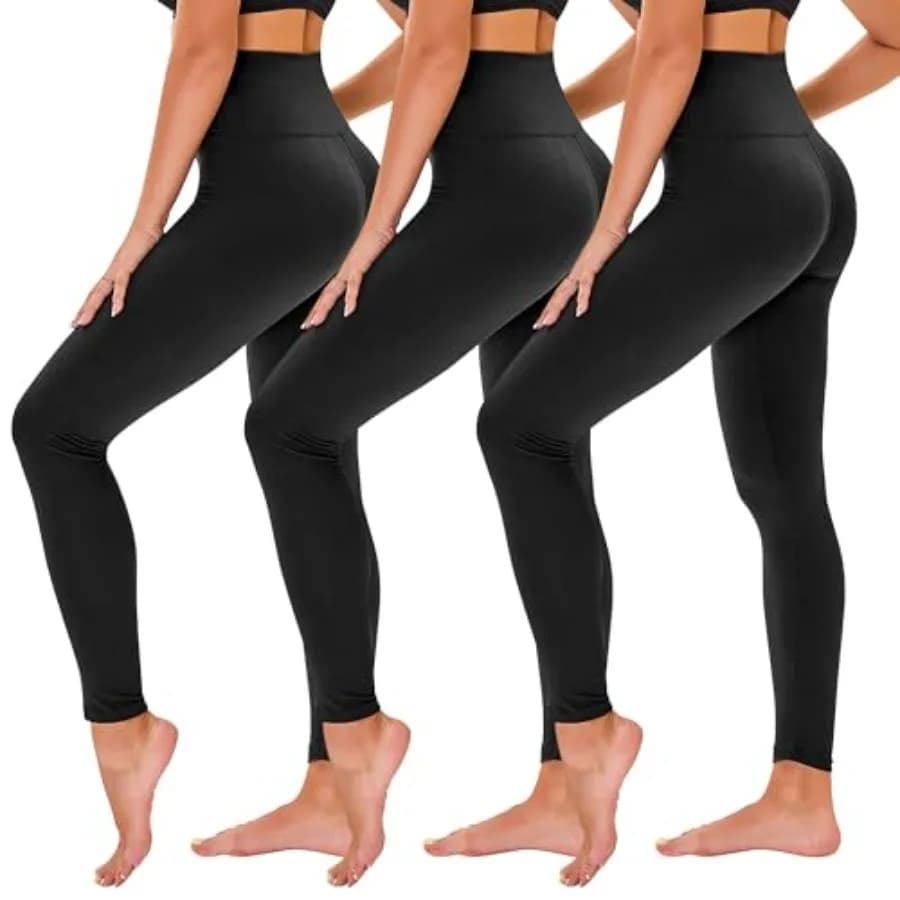 TNNZEET Confezione da 3 leggings da donna - Pantaloni da yoga morbidi a vita alta neri con controllo della pancia, per allenamento, palestra, corsa, con tasche