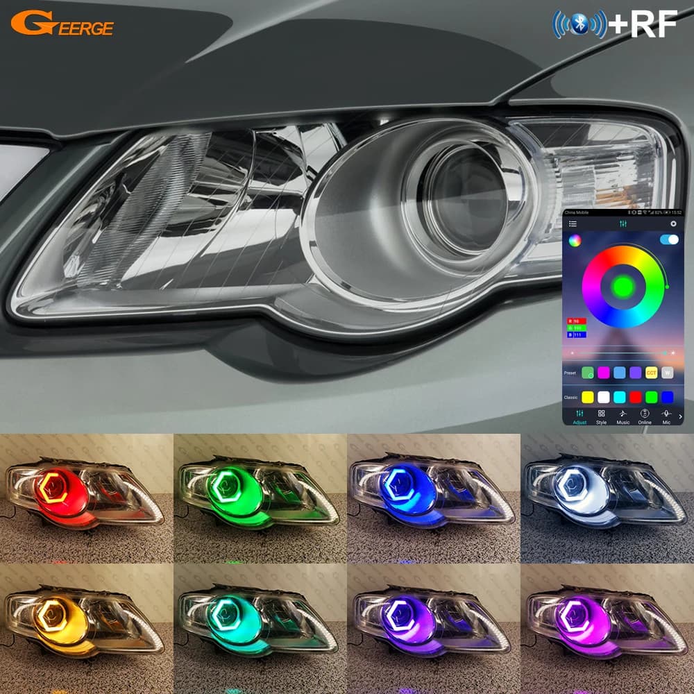 Per Volkswagen VW Passat B6 2005 2006 2007 2008 2009 2010 Luce diurna Bluetooth APP Multi Colore RGB LED Angel Eyes Hex Halo Anelli
