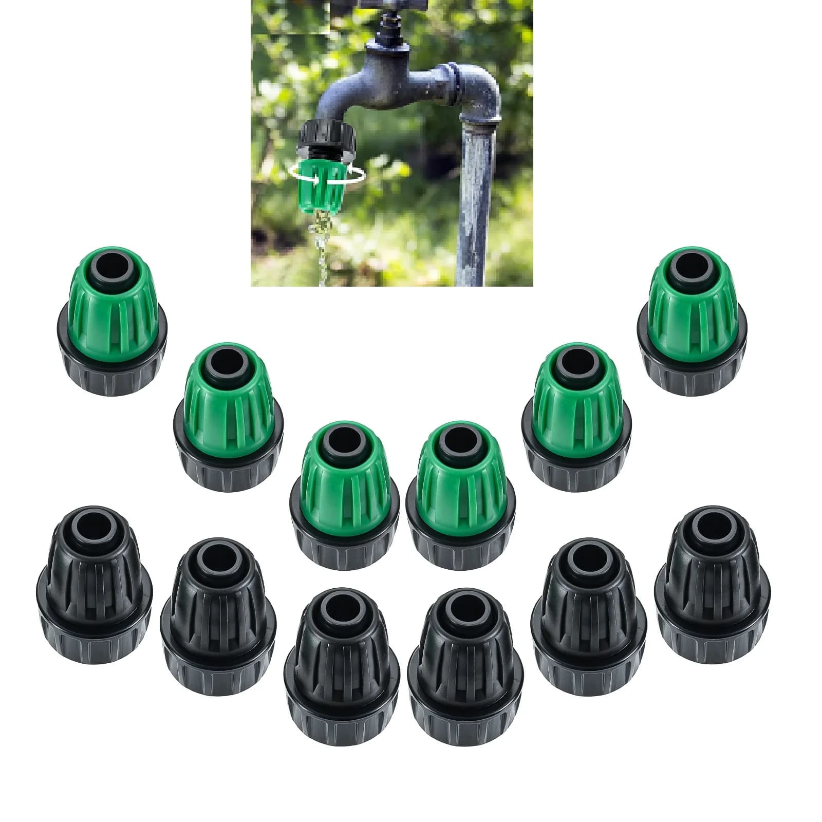 12 pz Adattatore per Tubo di Irrigazione a Goccia da 3/4 "a 1/2" Tubo da Giardino a Rubinetto Connettore Smontato Riutilizzato Prato Spray Pianta Irrigazione