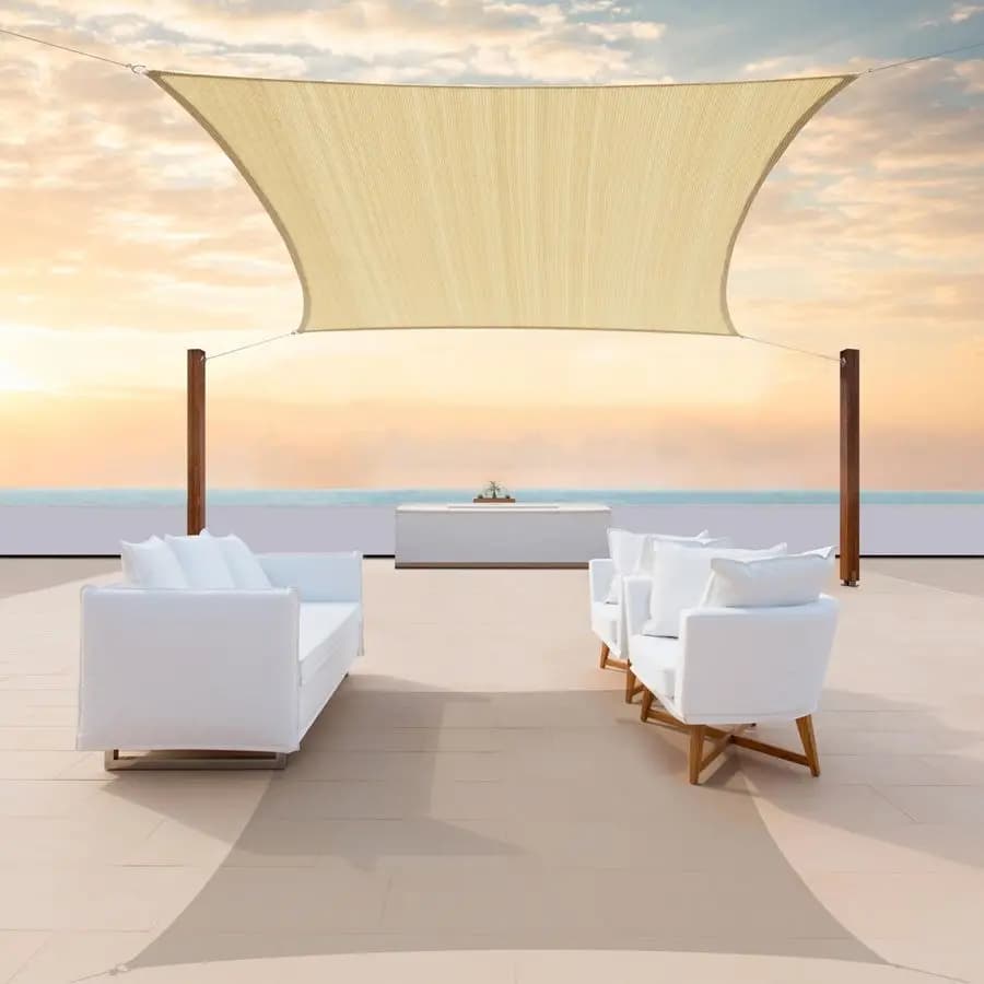 Telo Parasole Quadrato Beige 16 x 16, Tessuto a Rete per Tenda, Protezione UV, Resistente e di Grado Commerciale, per Patio Esterno