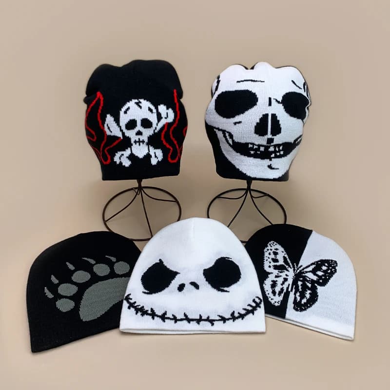 Cappelli lavorati a maglia con teschio punk personale Demone Autunno e inverno Serie scura unisex Berretti hip-hop alla moda di nicchia versatili da strada calda
