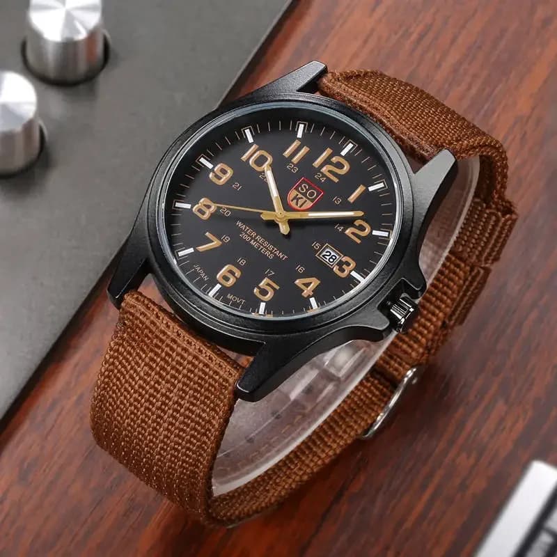 Men's Luxury Watch Quartz Watch With Brown Nylon Strap Wrist Watch With Simple Round Glass Dial Fashionable For Daily Work Sport