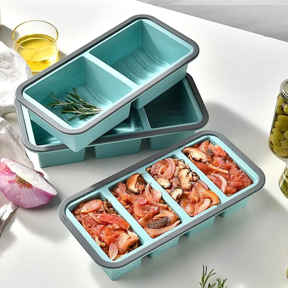 Vassoio per Cubetti di Ghiaccio Gigante in Silicone con Coperchio, Contenitore per Conservazione Alimenti, Utensili da Cucina