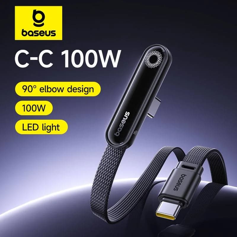 Baseus MVP3 Cavo USB C a gomito da 100 W per iPhone 17 16 15 Pro Max Cavo LED tipo C per MacBook Pro Cavo di ricarica rapida per Xiaomi