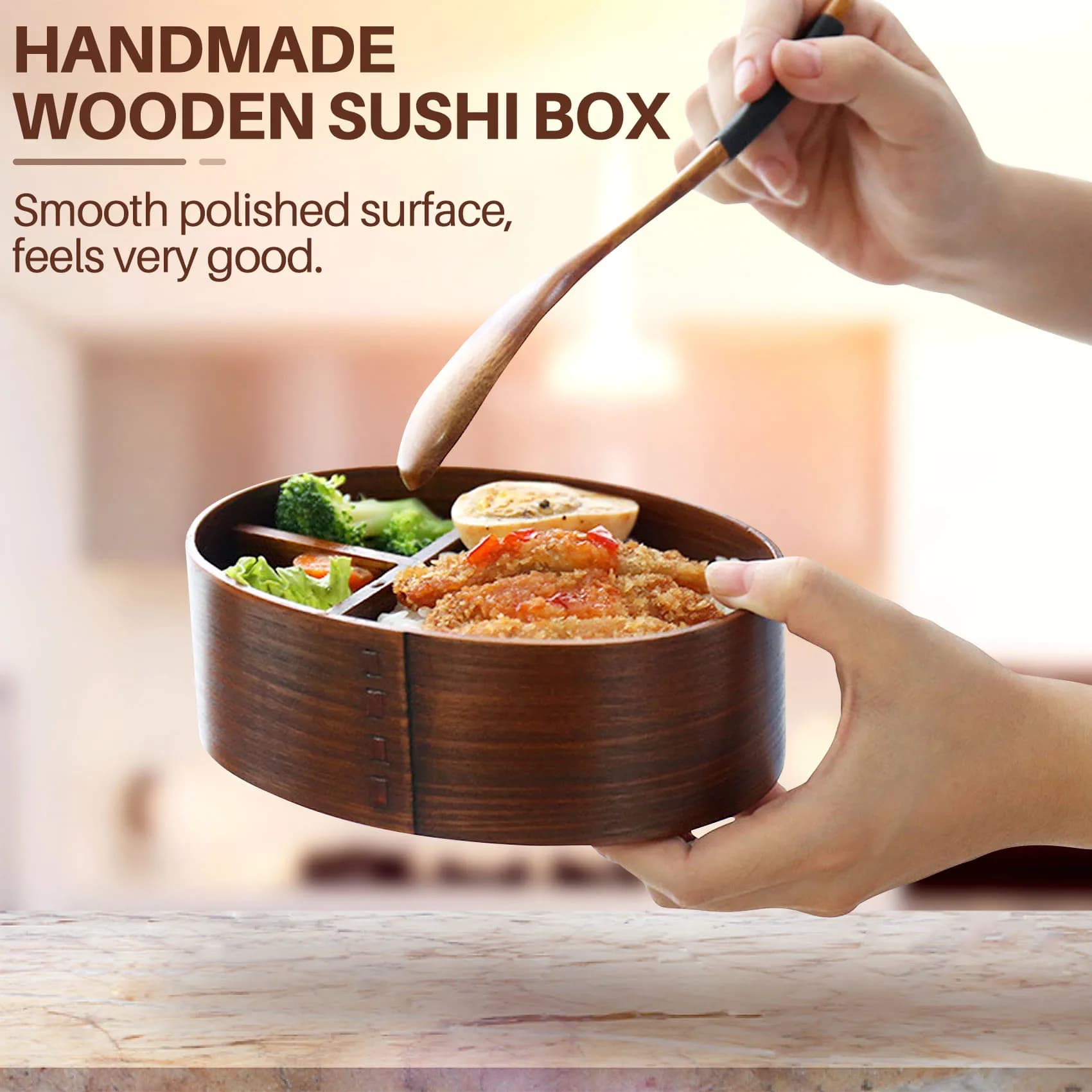 casketScatole per il pranzo in legno Contenitori per alimenti Bento Lunchbox in stile giapponese per bambini Scatole per ciotole per stoviglie scolastiche Organizzatore da viaggio