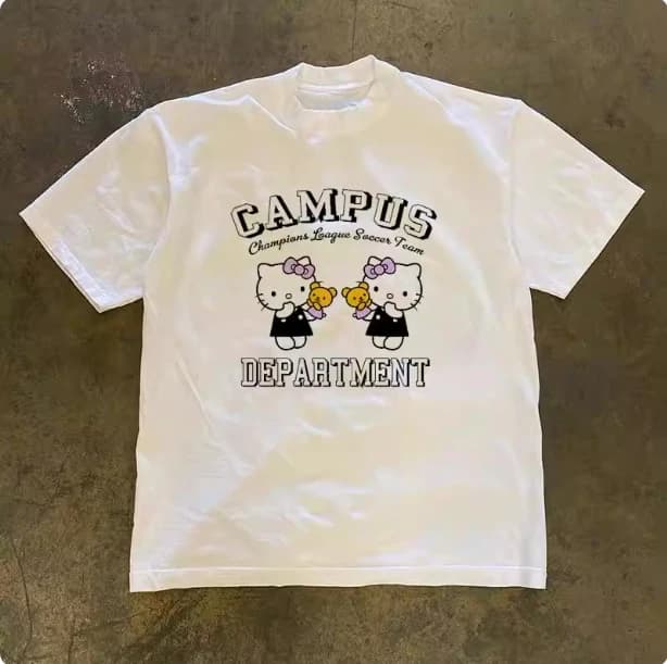 Sanrio 2026 Summer Comic Form Hello Kitty Image T-shirt casual stampata in cotone 100% per adulti e bambini, top per genitori e figli, abbigliamento per la casa Y2k.