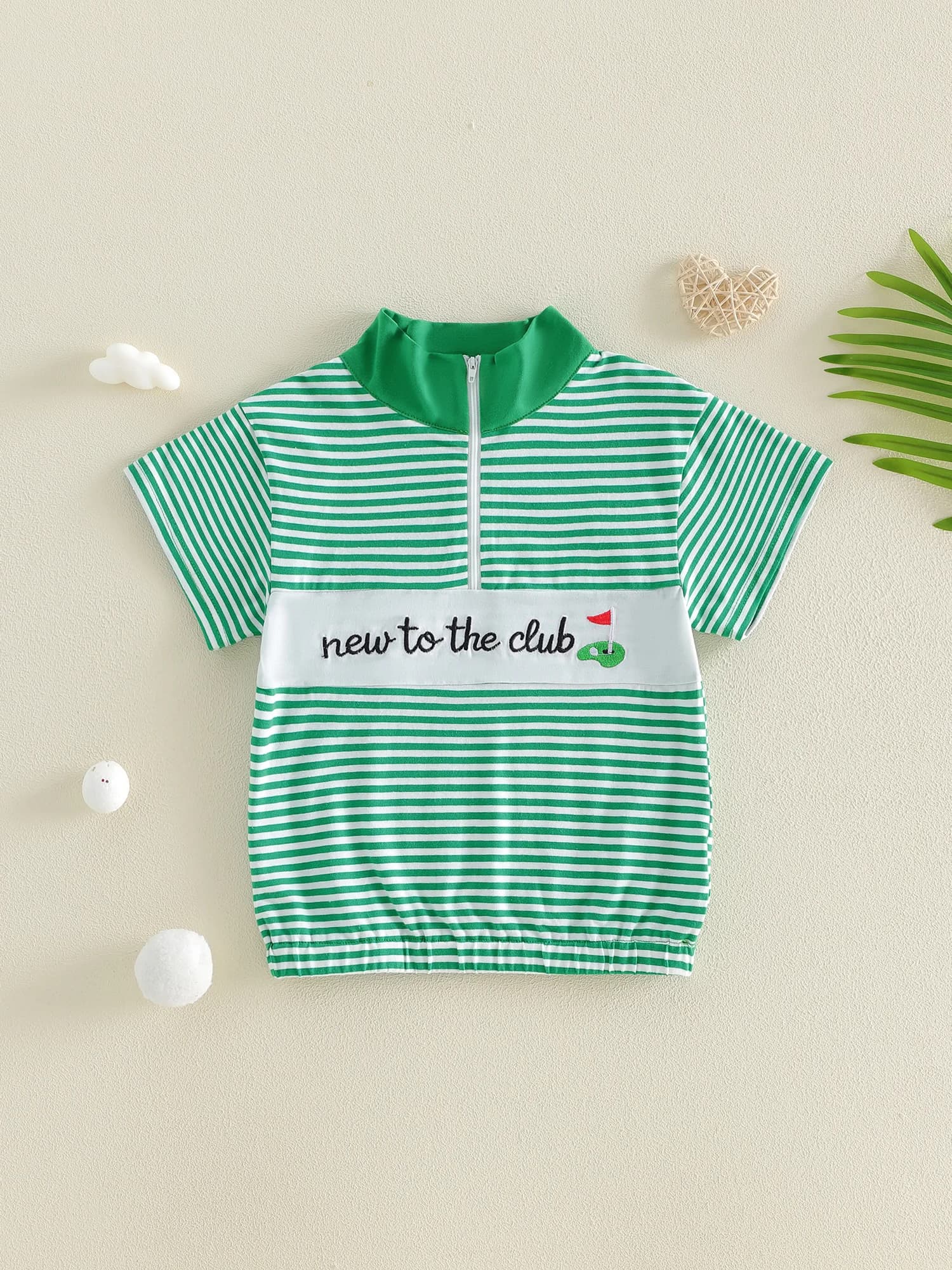 Magliette a Righe per Bambini con Collo Alto e Chiusura Mezza Zip, Maniche Corte, Top da Golf per Bambini e Bambine