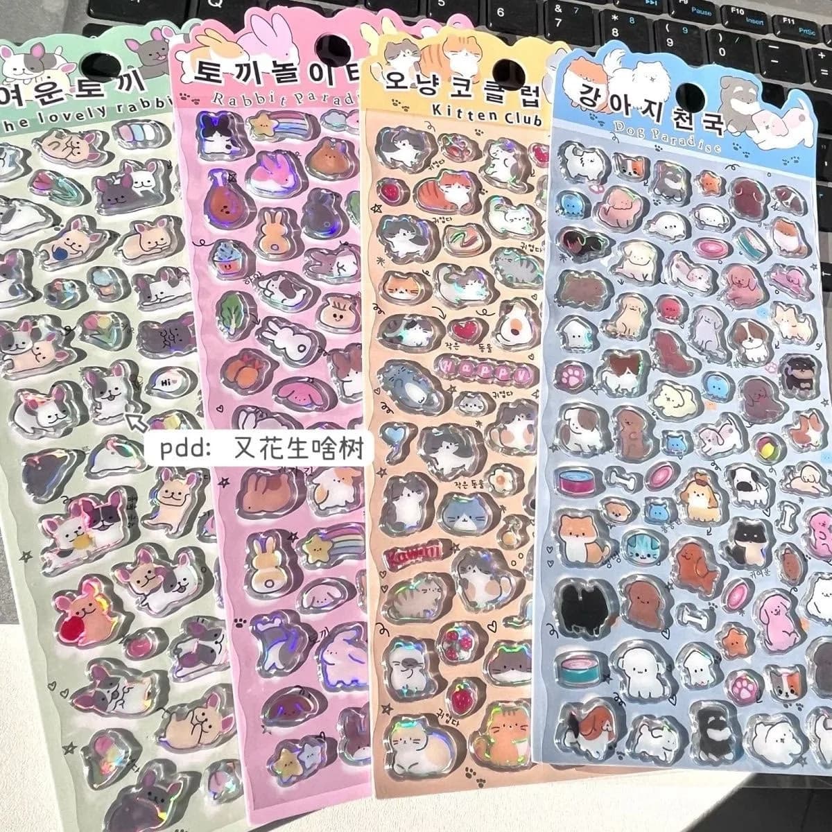 4PC Mix New Cute Animal Resin Crystal Stickers Instagram-style Cat Cartoon 3D Stickers for Kids Decorative Phone CCD Decals Gift