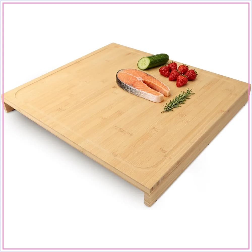 Extra Large 19.7x22 Inch Bamboo Cutting Board & Stovetop Cover, Over Sink Board, Countertop Dishwasher Lid with 2 Detachable Support Panels, Reversible Chopping Block