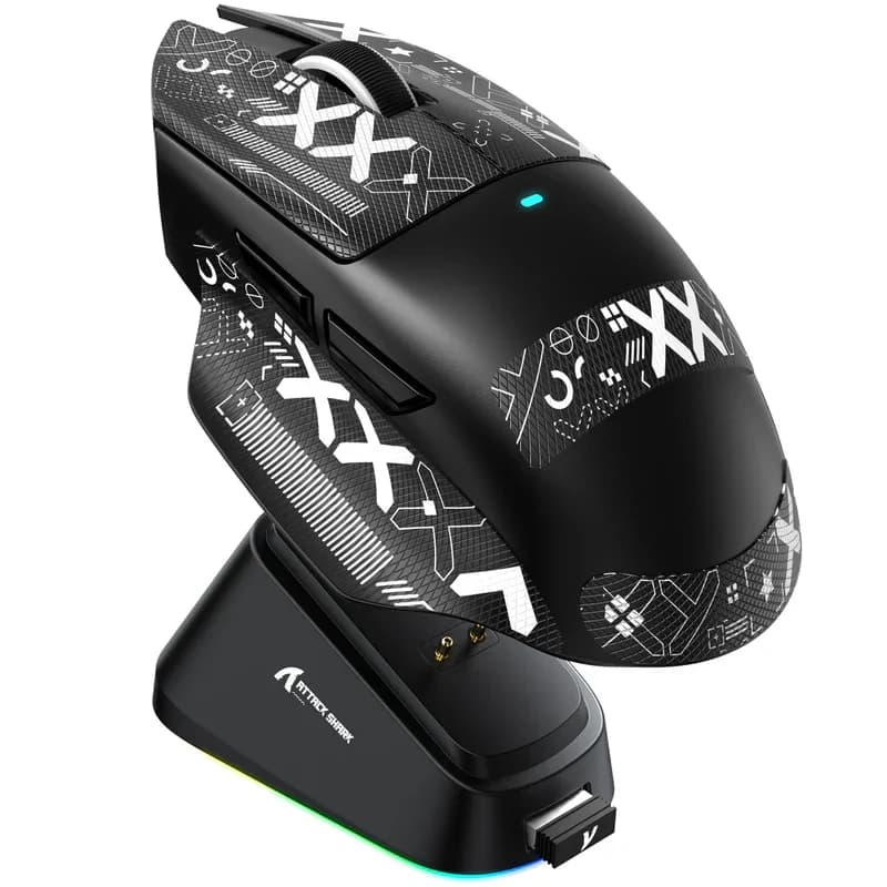 Mouse Wireless ATTACK SHARK V6 25000DPI, Connessione Bluetooth Tri-Mode, Base di Ricarica Magnetica Touch, Mouse da Gaming con Macro