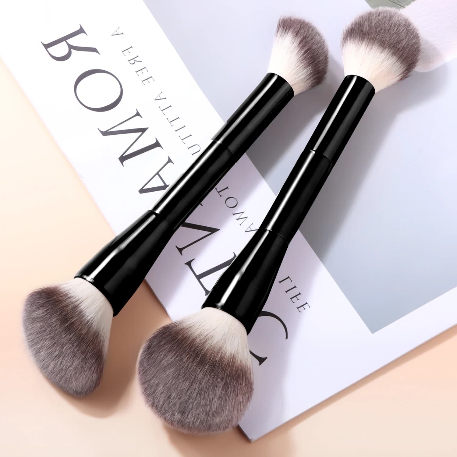 2 pezzi multifunzionale grande testina naso ala polvere fard trucco pennello smussato strumento professionale per trucco di bellezza