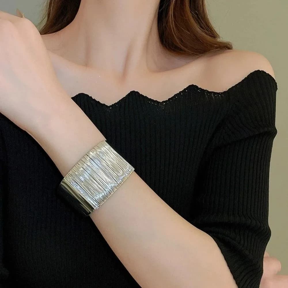 Hollow-out Alloy Wide Opening Bangle Metal Alloy Irregular Dough Twists Irregular Wide Bracelet Drawing Line Shape Gold Silver