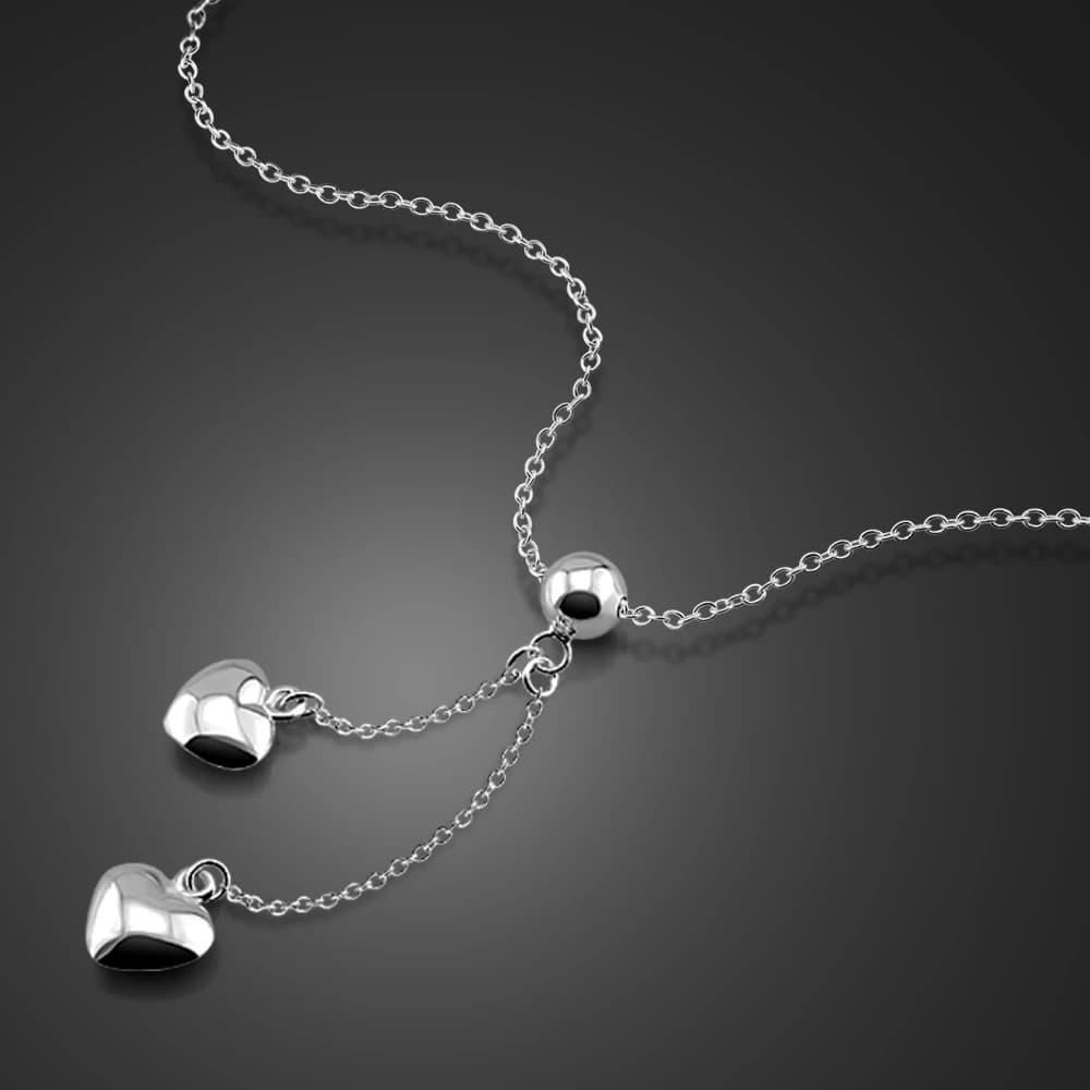 New Fashion Trend Exquisite 925 Sterling Silver Double Love Drop Pendant Necklace For Women Jewelry Unique Design Premium Gift