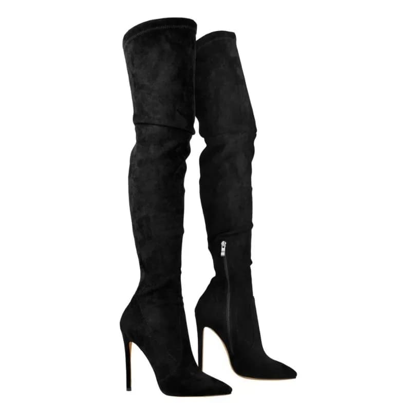 Elegant Women Boot Over The Knee Classics Fashion Boot Stiletto European and American Style Pointed Toe Splicing Black WomenShoe
