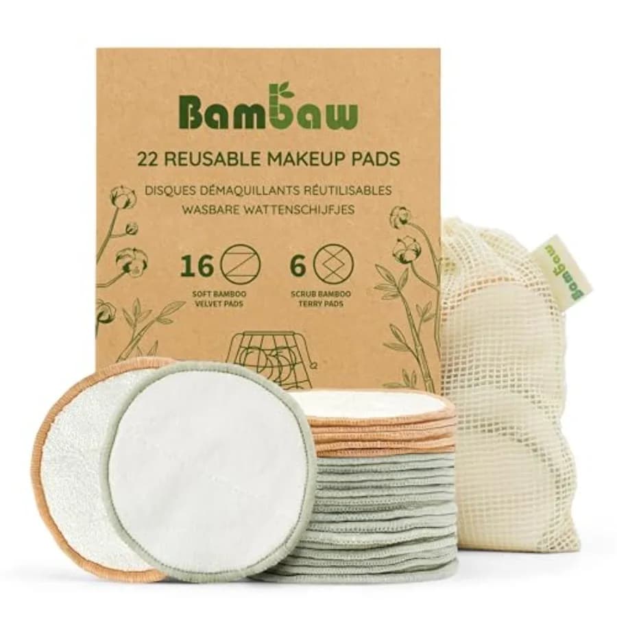 Reusable Makeup Remover Pads, 22 Face Rounds with 1 Bag for Laundry Storage, Washable Cotton Rounds, Soft Exfoliating Reusable