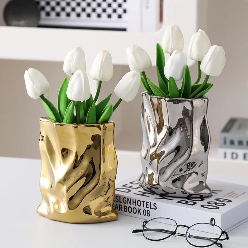 Vaso irregolare in ceramica nordica vaso galvanico soggiorno decorazione ufficio semplice e moderno composizione floreale decorazione della casa