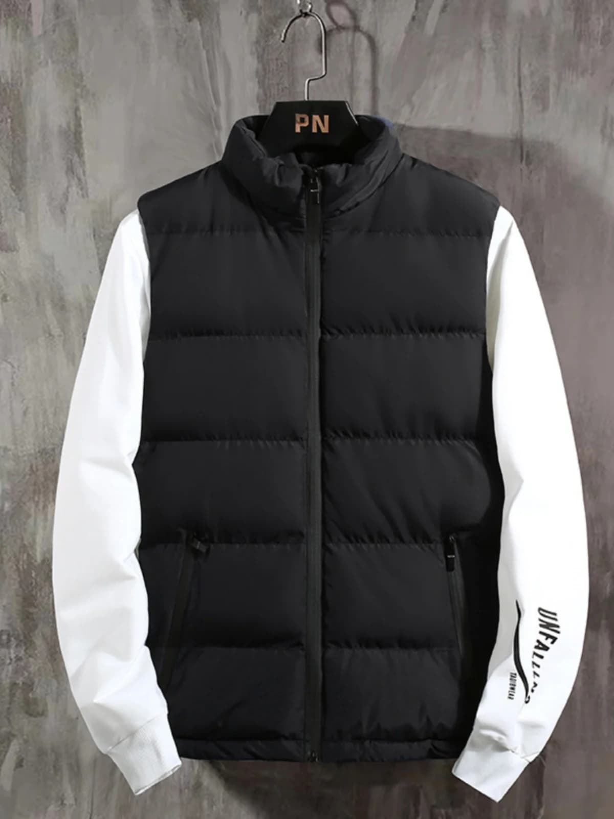 Men's Fashionable Thickened Winter Vest Pure Color Collarless Cotton Jacket Warm Sleeveless Zipper Closure Short Length Coat