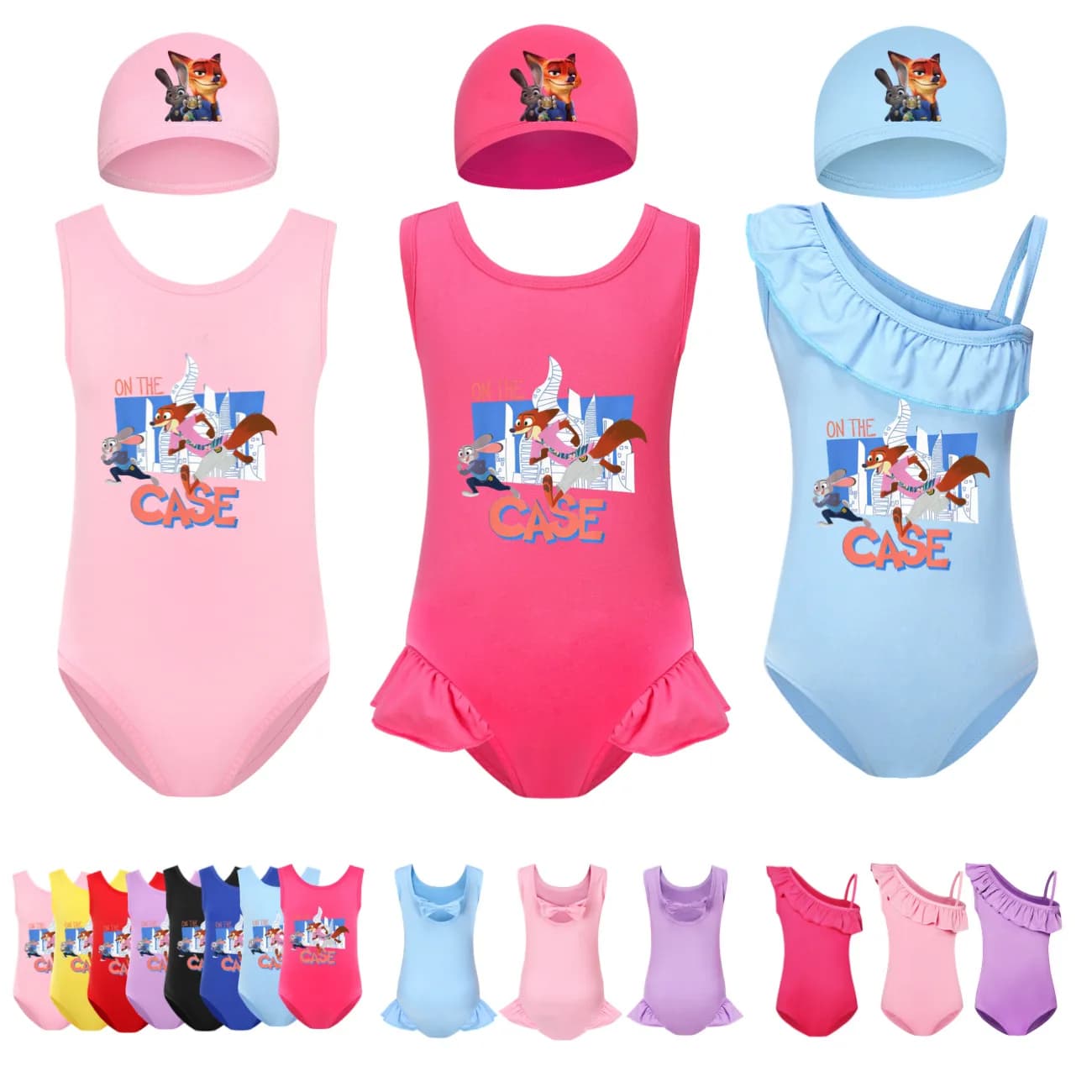 Children's swimsuit with pretty motifs of horses and princesses and co-ordinated bath cap - 2-piece swimsuit for girls