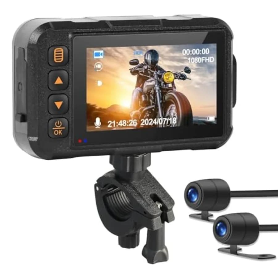 Motorcycle Dash Cam for riding, ABS plastic black dual-lens waterproof camera with 3-inch screen, night vision, G-sensor and lo