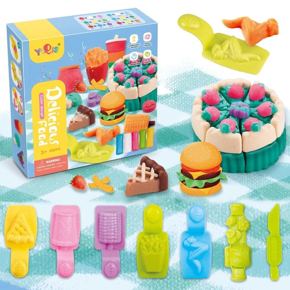 Giocattoli Fai-da-Te per l'Educazione Precoce Genitore-Figlio, Argilla Colorata, Stampi per Biscotti a Forma di Cibo, Giocattoli Artigianali per Bambini