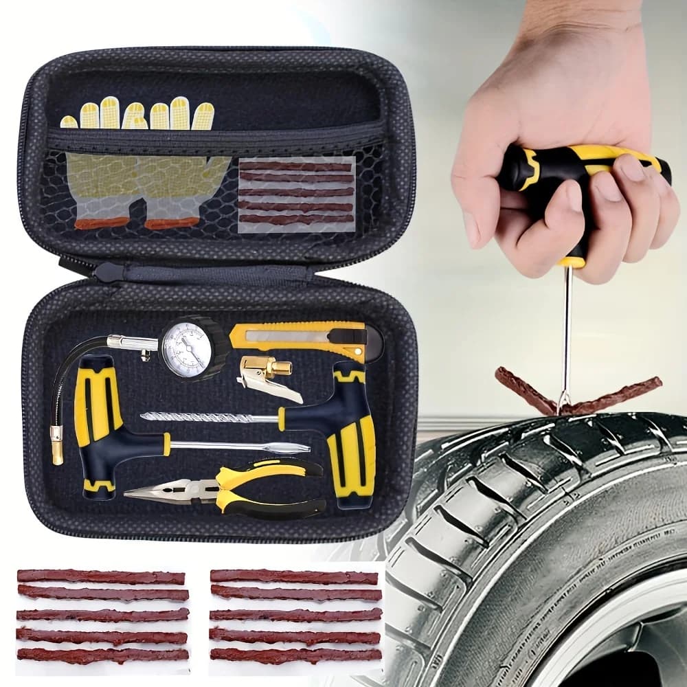 Kit di riparazione pneumatici per Auto pinze multiutensile per Auto, camion, RV Flat Tubeless Tire foration Studding Plug Tool Vacuum Film Rubber Nail