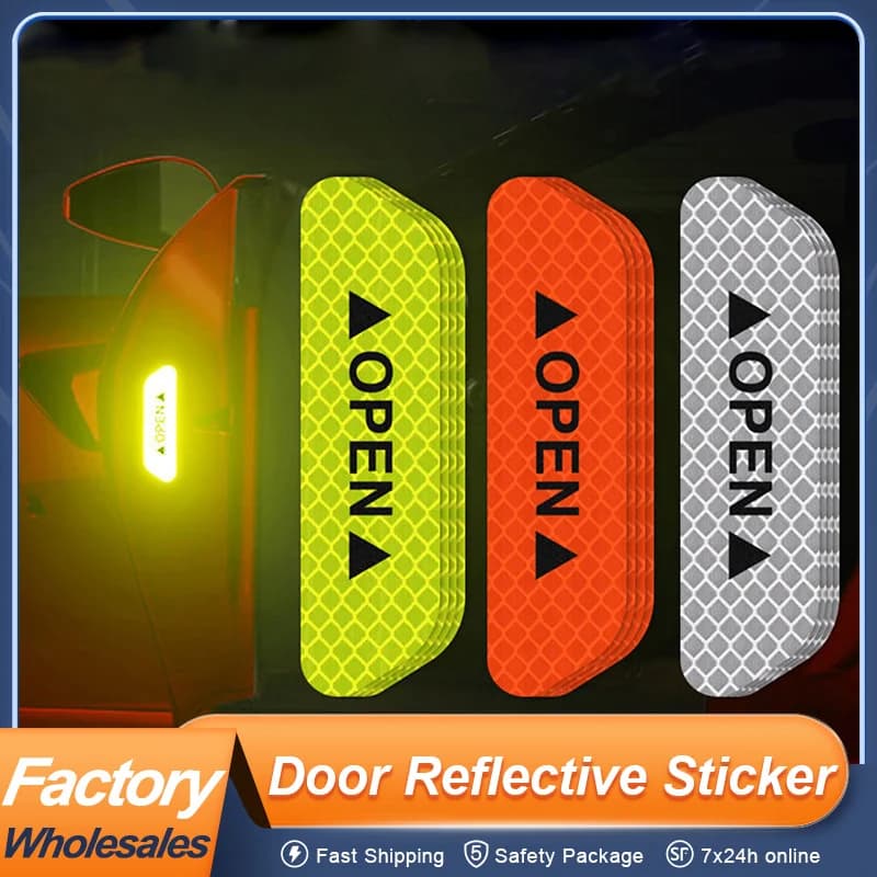 4PCS Car Accessories Car Stickers Reflective Warning Sticker Wheel Eyebrows Door Opening Sticker Diamond Wheel Reflective Strip