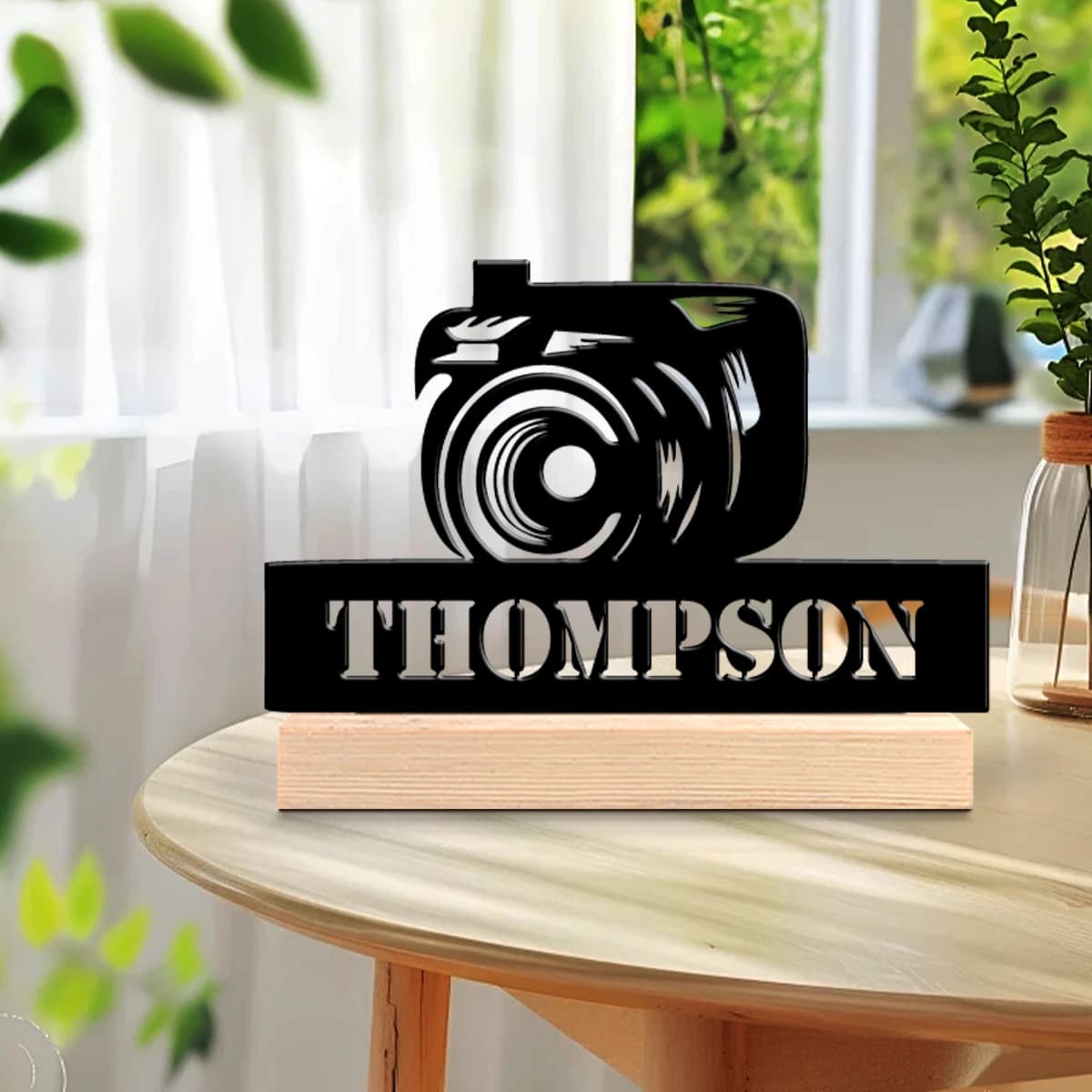1pc Customizable Metal Desktop Ornaments Custom Content With Wooden Base Gifts and Metal Decorations for Family and Friends