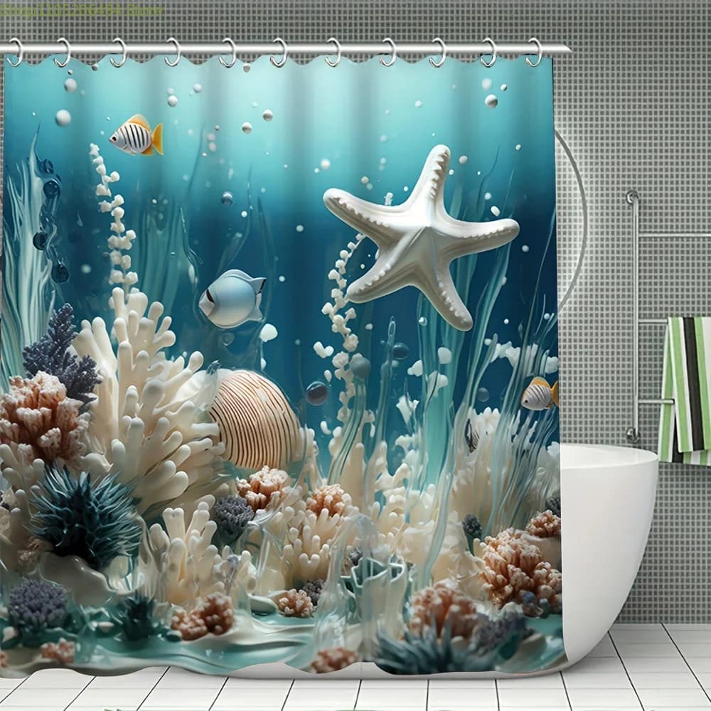 Tenda da Bagno Mondo Sottomarino Primavera/Estate, Tenda Doccia in Poliestere con Stampa Digitale e Anelli Ultra-Larghi Senza Fori
