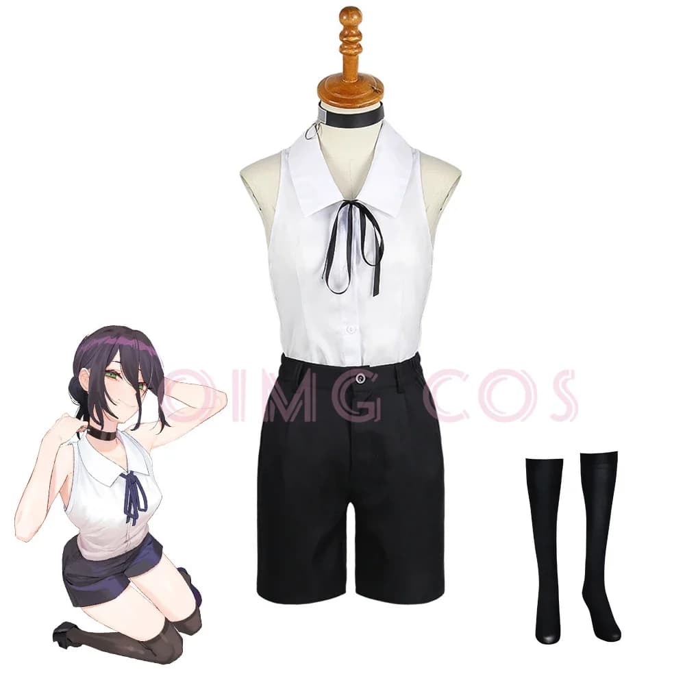 Reze Costume Cosplay Motosega Uomo Abiti Abito blu Camicia Anime Cravatta Anello a collo corto Donna Uniforme di Halloween