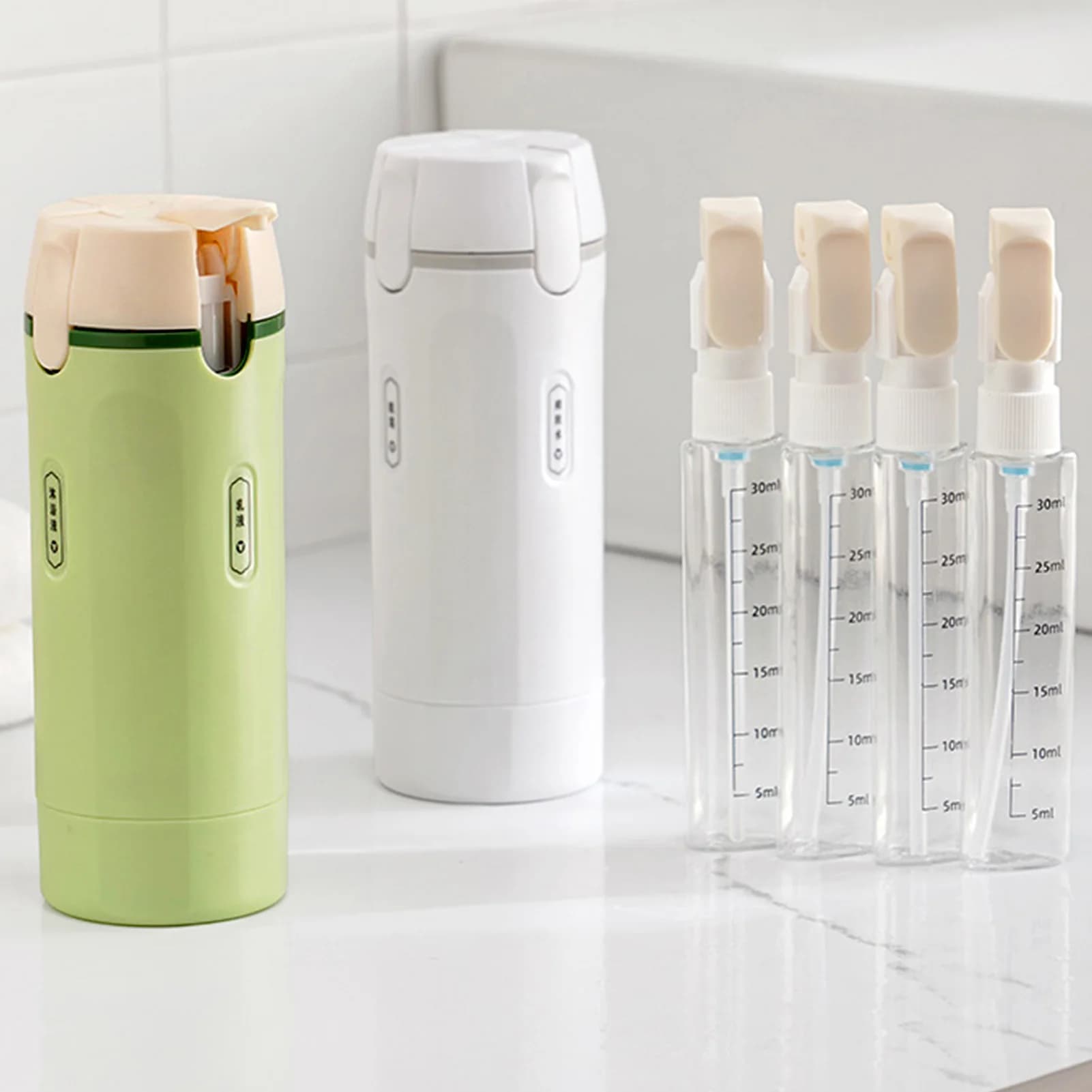 4-in-1 Travel Liquid Dispenser Split Bottle System Shampoo Lotion Shower Gel Soap Sub-bottles Press Container for Easy Packing