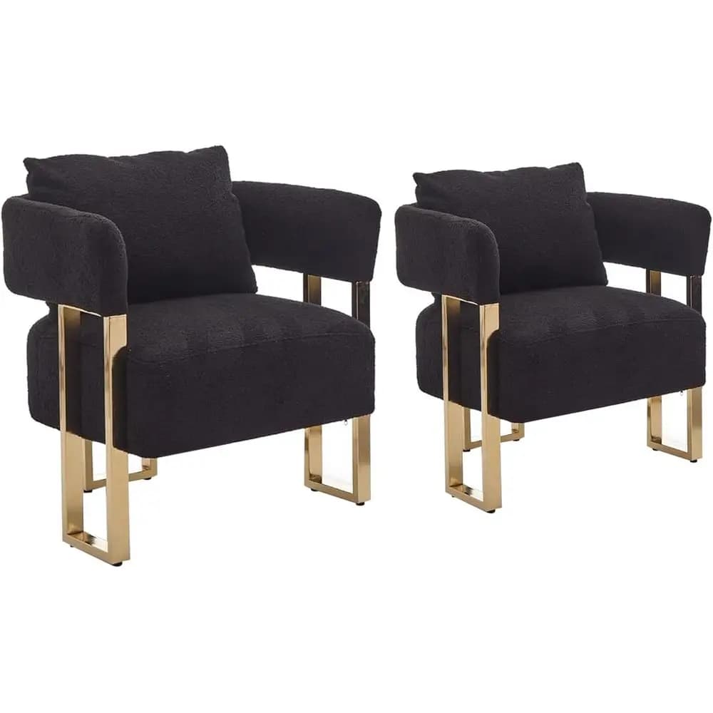 Set di 2 poltrone imbottite a forma di botte con gambe in metallo, adatte per soggiorno, ufficio, camera da letto o salotto, nere