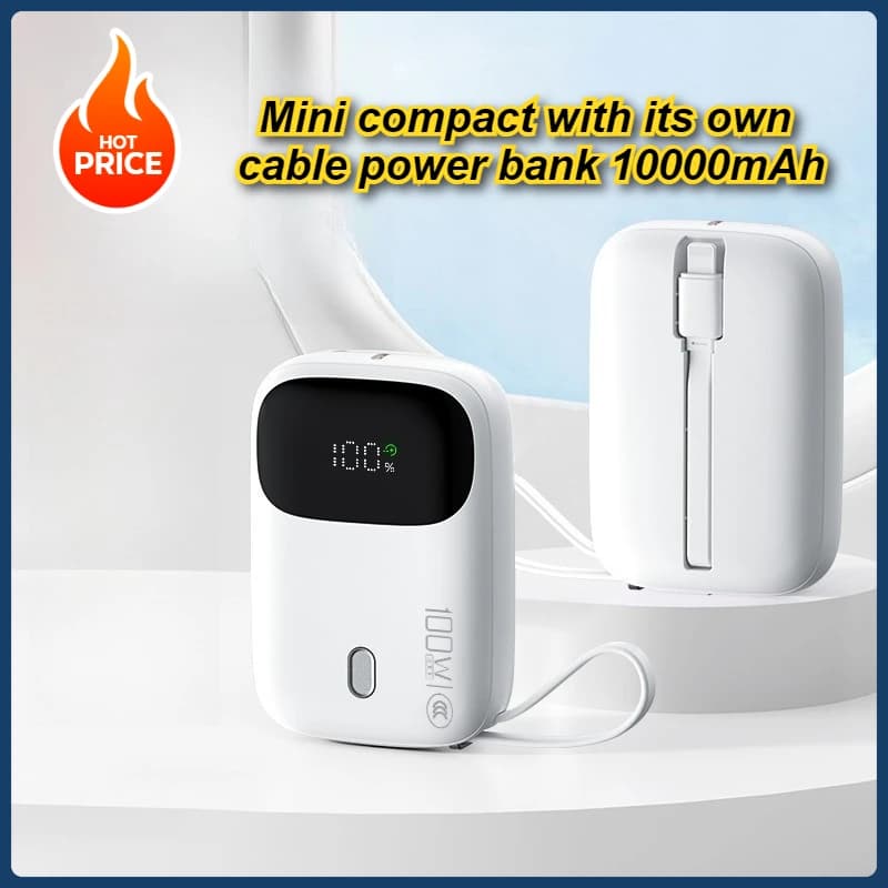 Mini compatto con il suo cavo Power Bank 10.000 mAh adatto per l'alimentatore mobile di ricarica Apple Super Flash