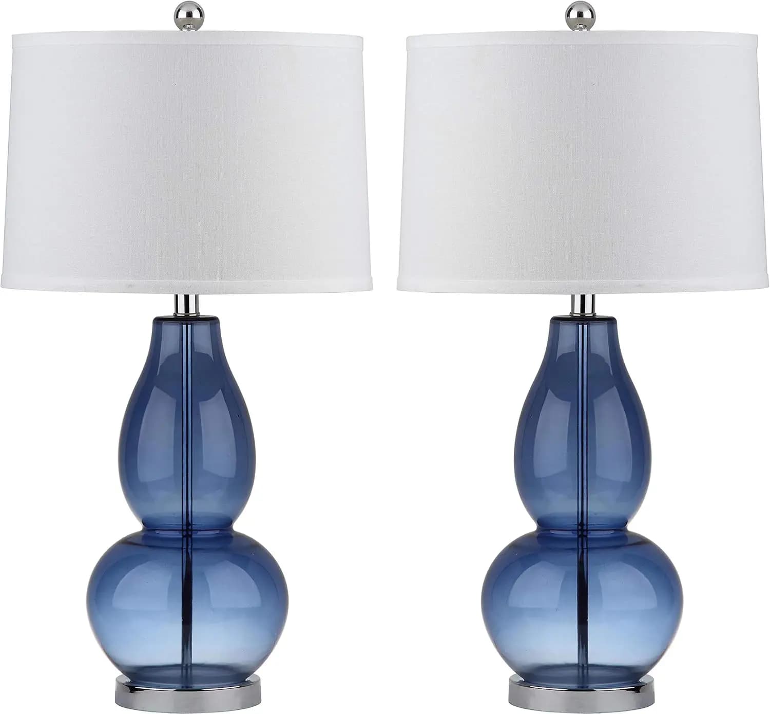 Set of 2 Table Lamps Blue Glass Vessel Shape Mercury with LED Lamps for Bedroom, Living Room, Office, Desk, Bedside Table