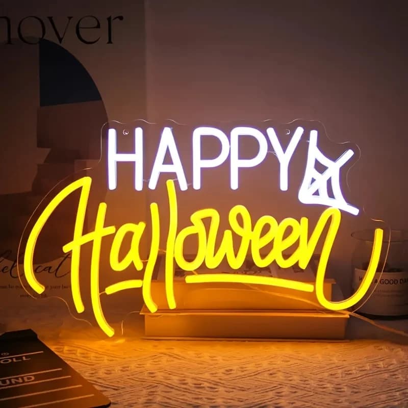 Insegna al neon Happy Halloween, illuminazione decorativa da parete a LED con luce al neon, adatta per casa, bar, salone, camera da letto, negozio, ecc.
