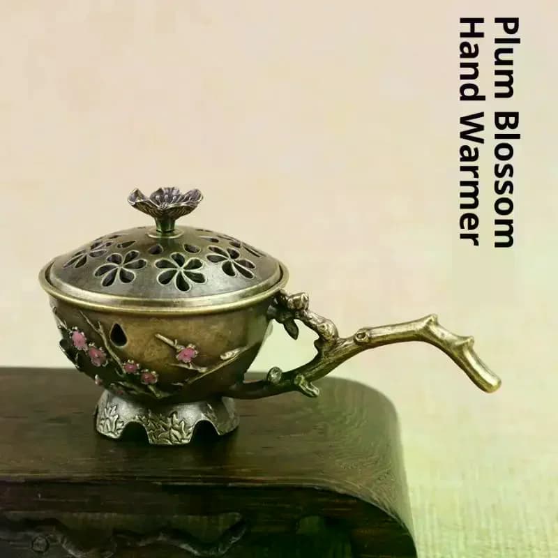 Blossom Incense Burner With Handle Retro Plum Blossom Hollow Out Incense Stick Burner Zinc Alloy Small Craft Home Decor Plum